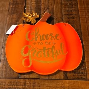Dandee "Choose to be Grateful" Hanging Wood Pumpkin Fall Decor